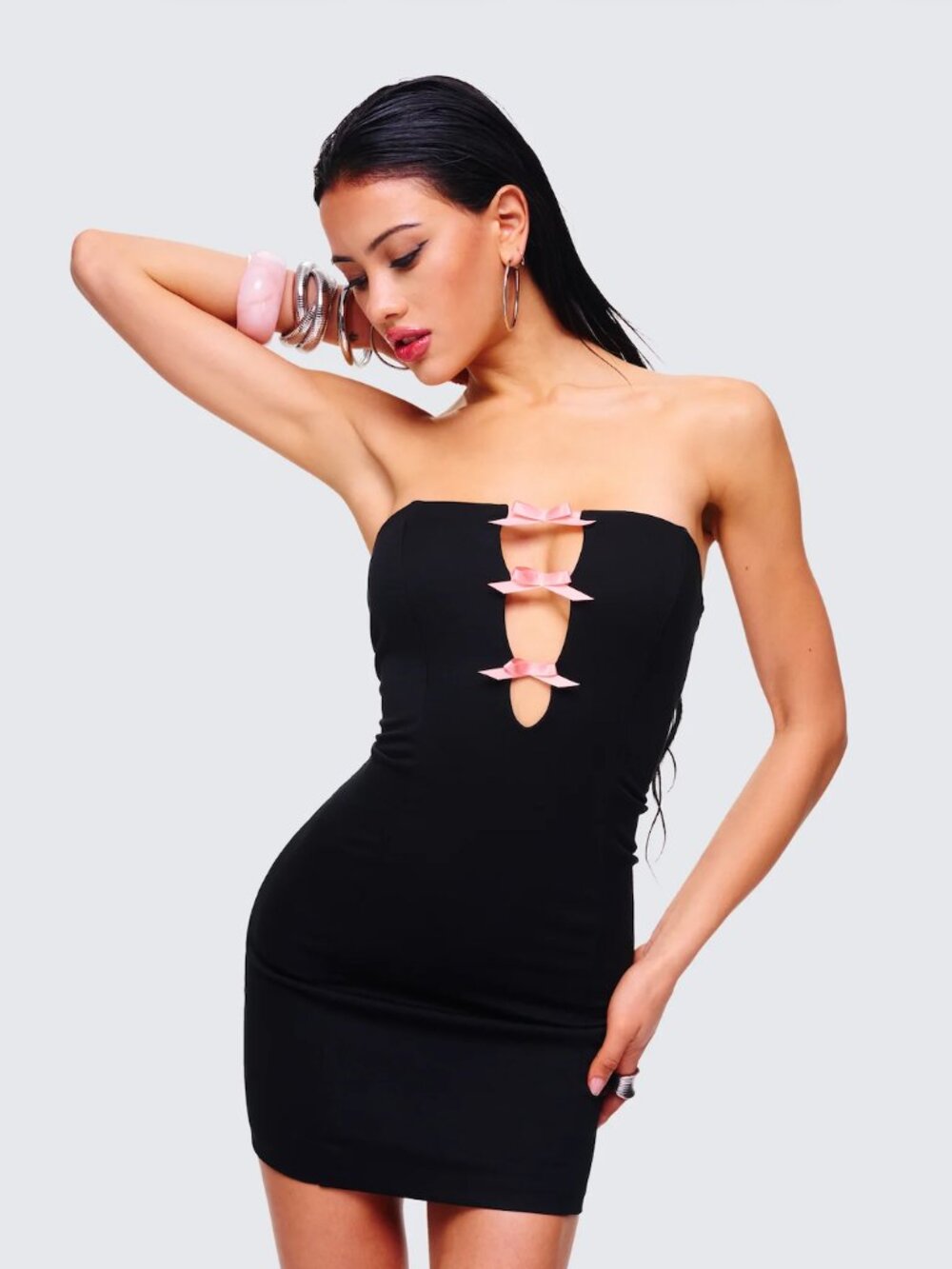Black Satin Bow Mini Dress